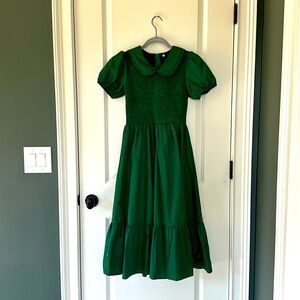 Forest Green Puff Short Sleeve Midi Dress